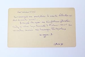 Carte autographe signée au peintre Lucien Hector Monod