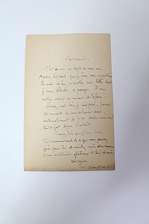Lettre autographe signée au peintre Lucien Hector Monod : "C'est encore au sujet de mon ami André...