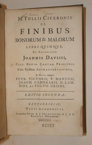 [Classics] De Finibus Bonorum & Malorum. Libri Quinque. Ex recensione Joannis Davisii.
