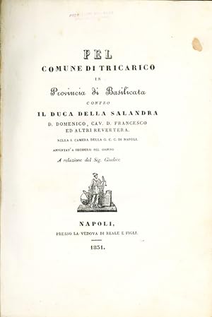Pel comune di Tricarico in provincia di Basilicata contro il Duca della Salandra D. Domenico, Cav...
