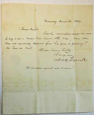 AUTOGRAPH LETTER SIGNED, DATED AT HARRISBURG, PA., DECEMBER 12, 1832, TO JOHN BUCHER, MEMBER OF T...