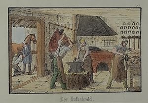 Der Hufschmied. Kolorierte Lithographie aus "Schauplatz des bürgerlichen Gewerbsfleißes". Zürich,...