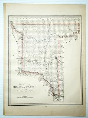 1889 Colored Map of the Oklahoma Country in the Indian Territory