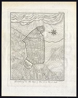 Antique Map-YEMEN-SANAA-PLAN-ARABIAN PENINSULA-Niebuhr-De Huyser-1776