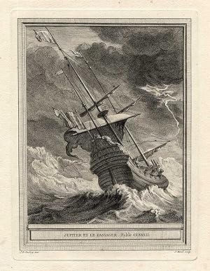 2 Antique Prints-FABLE-SHIP-RIFLE-La Fontaine-1755