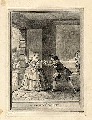 Antique Print-UNHAPPY MARRIAGE-La Fontaine-Oudry-1755