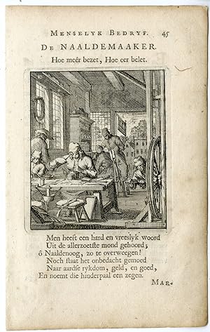 Antique Print-PROFESSION-NAALDEMAAKER-NEEDLE MAKER-Luiken-Clara-c.1700