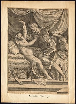 Antique Master Print-LUCRETIA-TARQUIN-RAPE-Cornelis Cort-Tiziano Vecellio-1571