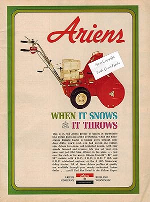 Ariens Snowblower - Original Advertisement from 1972 - When it Snows it Throws