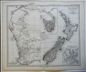 New Zealand North & South Island West Australia 1874 Petermann detailed map