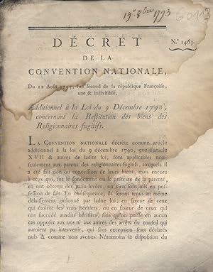 Décret de la Convention nationale N° 1463 concernant la restitution des biens des religionnaires ...