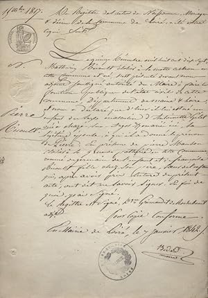 Copie de l'acte de naissance de Pierre Ricoult, né le 15 décembre 1817. Fils de Mathurin Ricoult,...