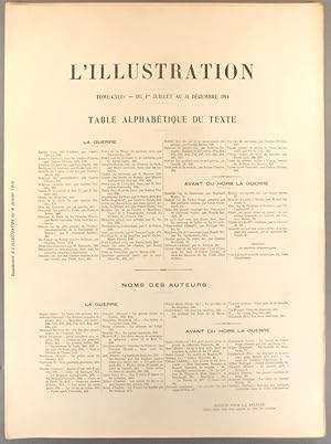 Table alphabétique de la revue L'Illustration. 1914, second semestre. Tome CXLIV : juillet à déce...