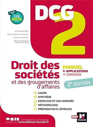 DCG 2 ; droit des sociétés et autres groupements d'affaires ; manuel + applications + corrigés (2...