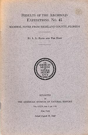 Results of the Archbold Expeditions. No. 45 Mammal Notes from Highland County, Florida