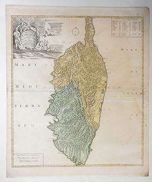 Insula Corsicae, accurata chorographia tradita per I. Vogt. Altolorierte Kupferstich-Landkarte vo...