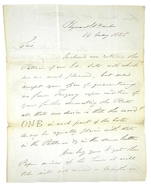 1825 LETTER TO PERKINS & HEATH REGARDING PLATES FOR £1 NOTE ON THE PLYMOUTH BANK
