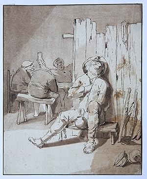 Antique printdrawing | Drunken farmer in a inn/Dronken boer in herberg, published 1775, 1 p.