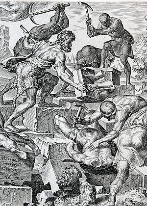 Biblical Print. Gideon and his men destroying the altar of Baal [Judg. 6:25-27].