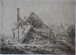 [Antique printdrawing, prenttekening] C. Brouwer after J. I. van Ruisdael, A destroyed farm,publi...