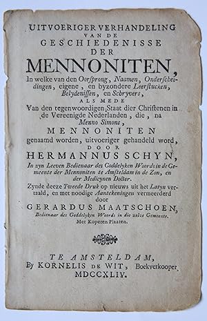 [Antique title page, 1744] Uitvoeriger verhandeling van de geschiedenisse der mennoniten ., publi...