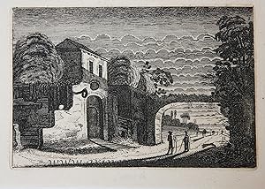 Antique print, etching | Figures in front of an inn at night, published before 1713, 1 p.
