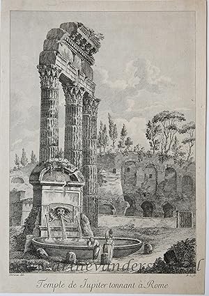 [Antique etching, ets] After C. L. Clérisseau, Temple de Jupiter Tonnant à Rome (Tempel van Casto...