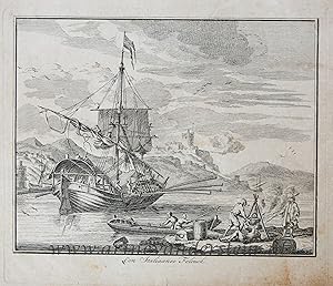 [Antique etching, ets] A.v.d. Laan, Een Italiaanse Felouck, published before 1800.