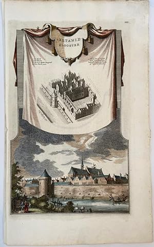 Handgekleurde gravure/Handcoloured engraving Jan Goeree - 't Betanie-Klooster (Bethaniënklooster ...