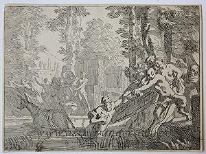 [Antique print, etching/ets] Silenus is pulled out of the water, published 1650-1750.