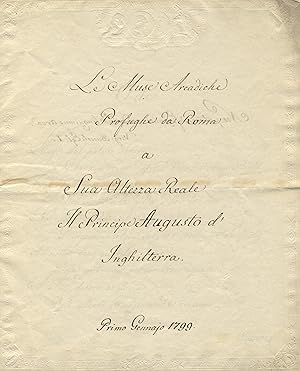 Le Muse Arcadiche Profughe da Roma a Sua Altezza Reale Il Principe Augusto d'Inghilterra