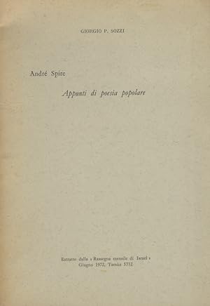 André Spire. Appunti di poesia popolare.