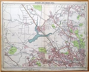 Antique Map HAMPSTEAD, HENDON, NEASDEN Original Vintage London Street Plan 1921