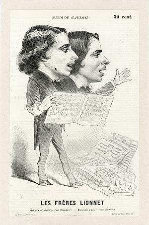 "Les FRERES LIONNET par Eugène GIRAUD" Caricature originale entoilée (vers 1860)