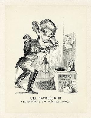 "L'EX NAPOLÉON III à la recherche d'un trône" Caricature originale entoilée 1871