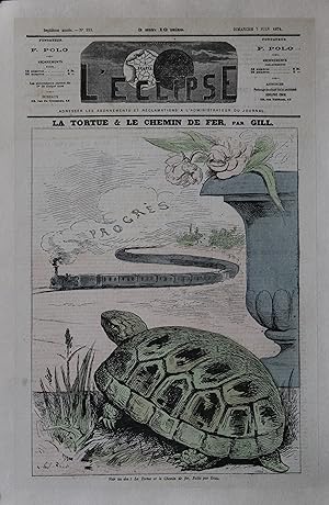 "LA TORTUE & LE CHEMIN DE FER par André GILL" Couverture entoilée L'ÉCLIPSE 1874