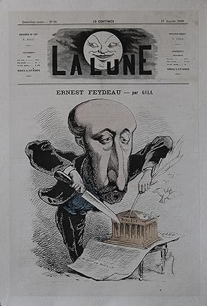 "Ernest FEYDEAU par André GILL" Couverture originale entoilée LA LUNE 17/01/1868