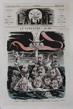 "LE CORSAIRE par André GILL" Couverture originale entoilée LA LUNE 24/11/1867