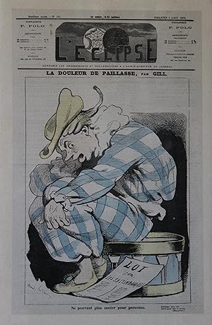 "LA DOULEUR DE PAILLASSE par André GILL" Couverture originale entoilée L'ECLIPSE 2/8/1874