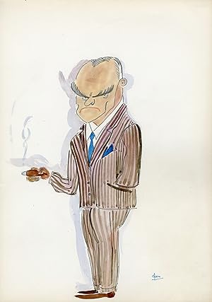 "James CAGNEY" Caricature originale de J. GEN (Dessin au crayon aquarellé)