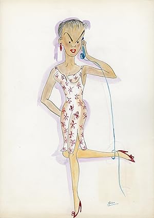 "Janet LEIGH" Caricature originale de J. GEN (Dessin au crayon aquarellé)