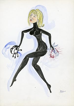 "Sophie DAUMIER" Caricature originale de J. GEN (Dessin au crayon aquarellé)