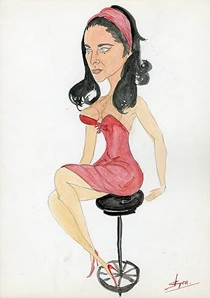 "Geraldine CHAPLIN" Caricature originale de J. GEN (Dessin au crayon aquarellé)