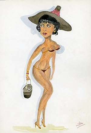 "Gina LOLLOBRIGIDA" Caricature originale de J. GEN (Dessin au crayon aquarellé)