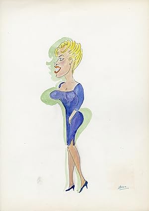 "Jayne MANSFIELD" Caricature originale de J. GEN (Dessin au crayon aquarellé)