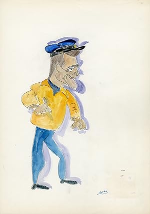 "Eddie CONSTANTINE" Caricature originale de J. GEN (Dessin au crayon aquarellé)