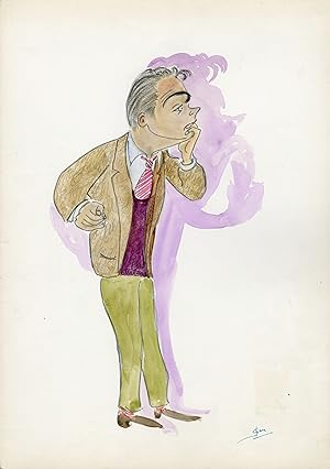 "Tony CURTIS" Caricature originale de J. GEN (Dessin au crayon aquarellé)