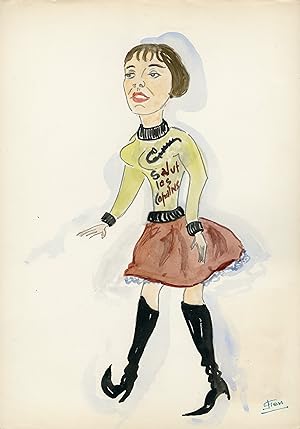 "Marie LAFORÊT" Caricature originale de J. GEN (Dessin au crayon aquarellé)