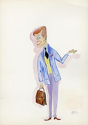 "John KENNEDY" Caricature originale de J. GEN (Dessin au crayon aquarellé)