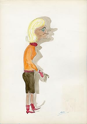 "Ingrid BERGMAN" Caricature originale de J. GEN (Dessin au crayon aquarellé)